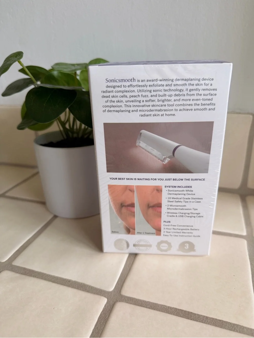 Sonicsmooth Pro+ White & Purple Facial Dermaplaning Device